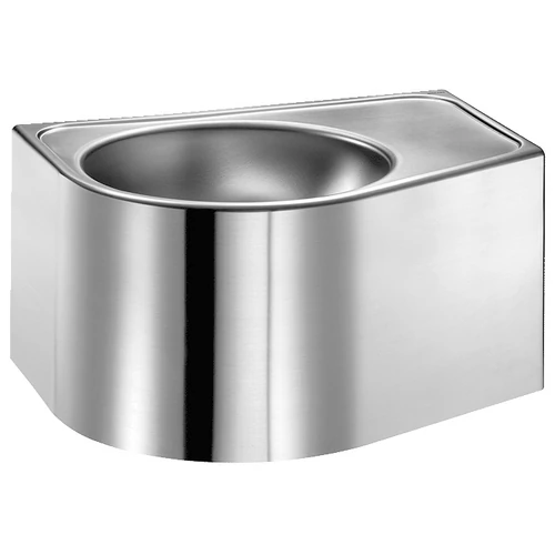 DELABIE DUO L vandálbiztos fali mosdó D=310mm balos medencével, 1,5mm r.m. acél zárt test, alsó szervizablak, 500x250x380mm