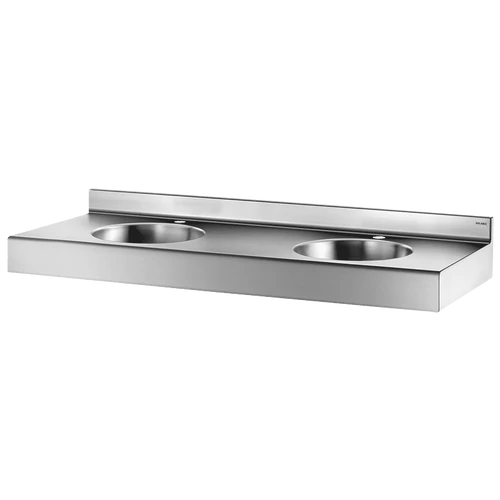 DELABIE DUPLO RP vandálbiztos sormosdó 1200 mm, két személyes, hátfallal, 35 mm-es középső csapfurattal, szifontakaró nélkül, r.m. acél, 1,5 mm falvastagság