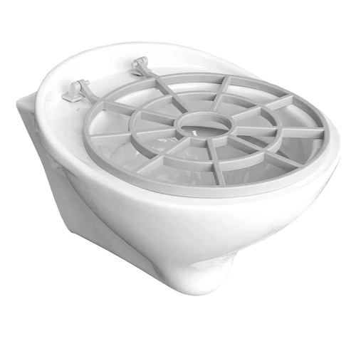 Fali ágytálkiöntő, vatta kiöntő felhajtható műanyag ráccsal, hátsó kifolyás, H=407mm, zománcozott kerámia, fehér