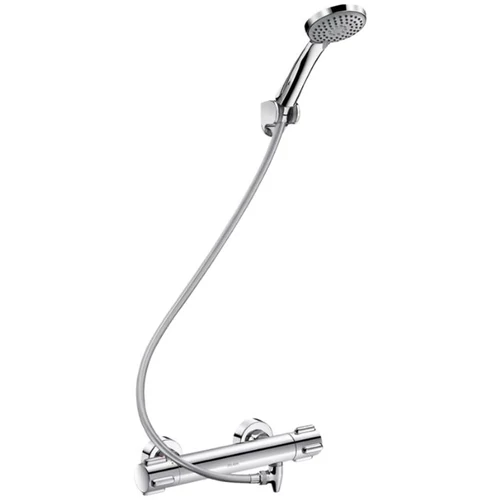 DELABIE SECURITHERM falon kívüli termosztatikus zuhanycsaptelep KIT forrázásgátlós keverővel, automatikus ürítővel, hagyományos M1/2" fali csatlakozással, kézizuhannyal és fix fali zuhanytartóval