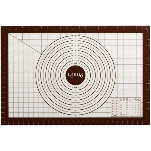 Lékué Non-stick Silicone Pastry Mat tapadásmentes szilikon nyújtólap, mérőskálával, csúszásmentes aljjal, 600x400mm, barna - 881343
