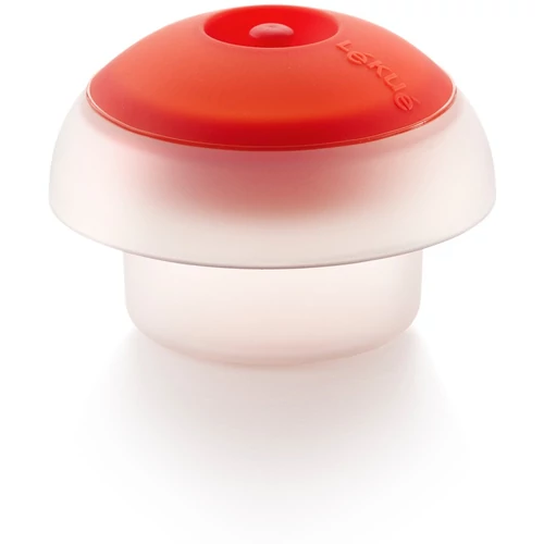 Lékué Microwave Ovo Egg Cooker szilikon tojásfőző forma mikrohullámú sütőbe, 1db tojáshoz - 0,1L kapacitás, hengeres forma, áttetsző test, piros fedő - 882784