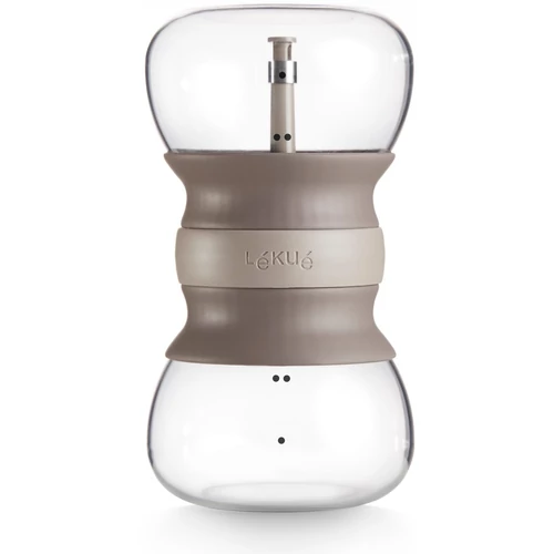 Lékué Tea Infuser üveg infúziós teáskanna, szelepes szűrővel és két tartállyal (egy a tea áztatásához és egy a leszűréshez), mérőskálával, homokóra működés, szilikon pánttal, áttetsző/barna - 883187