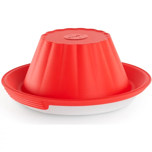Lékué Pudding Mould with Plate szilikon pudingsütő forma kerámia tányérral, tapadásmentes, szivárgásmentes, piros - 887086