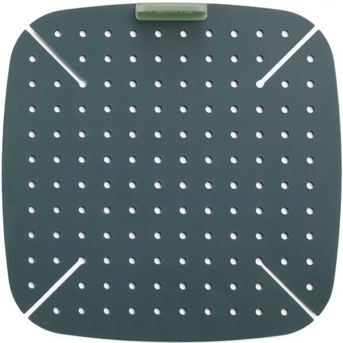 Lékué Air Fryer Mat szilikon alátét Air Fryer forrólevegős sütőbe, 225x225mm, kerek és négyzetes sütőkosarakhoz is, lyukacsos a jobb légáramlásért, zöld fogantyú - 887109