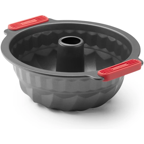 Lékué Non-Stick Bundt Cake Mould tapadásmentes kuglóf sütőforma, acél, szilikon piros fogantyúk, szürke - 887321