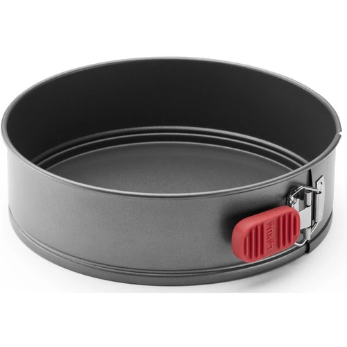 Lékué Non-Stick Springform Cake Tin tapadásmentes kerek csatos tortaforma, D=240mm, lecsatolható palást, kivehető alj, acél, szilikon piros fogantyú, szürke - 887345