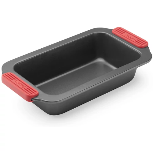 Lékué Non-Stick Plum Cake Mould tapadásmentes püspökkenyér és kenyér sütőforma, acél, szilikon piros fogantyúk, szürke - 887369