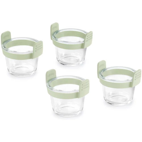 Lékué Mini 4db-os kerek üveg sütőforma szett 5L+ Air Fryer forrólevegős sütőbe, 105x95x95mm, boroszilikát üveg, zöld szilikon fogantyú - 890284