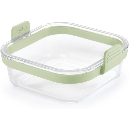 Lékué négyzetes üveg sütőforma 5L+ Air Fryer forrólevegős sütőbe, 185x95x175mm, boroszilikát üveg, zöld szilikon fogantyú - 890321