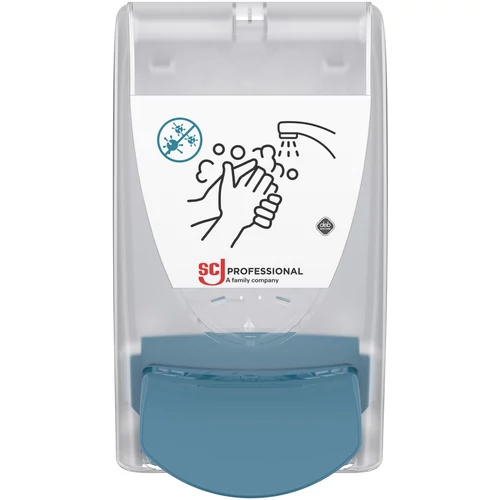 SCJP Proline Cleanse Antimicrobial fertőtlenítő habszappan adagoló nyomógombos OxyBAC és OxyBAC EXTRA antimikrobiális kézmosó patronokhoz, manuális, 1L, ABS műanyag, színtelen/türkizkék