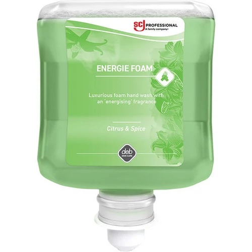 SCJP Energie Foam habszappan illóolajokat tartalmazó energizáló illattal - citrus és fűszer kombináció, zöld, Proline manuális adagolóhoz, 1L patron