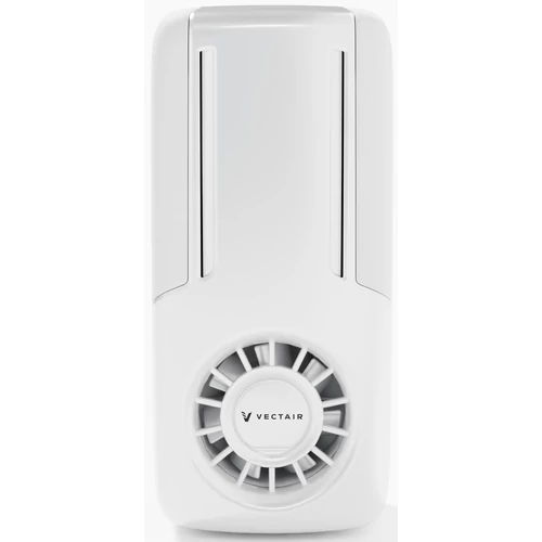 V-Air Flow innovatív ventilátoros illatosító készülék 30 napos cikluson át fokozódó légáramlattal, akár 55m3 aktív illatosítására, elemes, venturi effektust képző műanyag ház, fehér