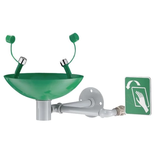 DELABIE fali sürgősségi szemmosó egység, rozsdamentes acél tállal, zöld