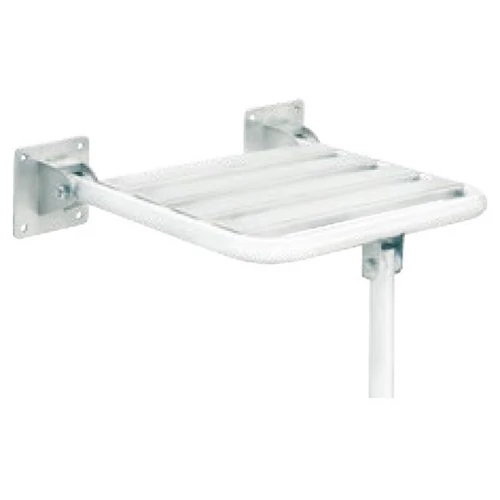 Felhajtható zuhanyzó ülőke, támasztólábbal, acél, fehér