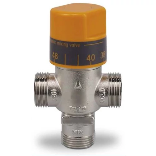 DN20, 3/4" univerzális termosztatikus keverőszelep, állítható hőmérséklettel, max 110°C fok belépő vízhez