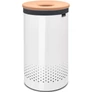 Kép 1/15 - Brabantia Laundry Bin szennyestartó szellőző nyílásokkal, tépőzáras, mosható szennyesgyűjtő zsák, henger forma, nagy méret 60L, parafa fedő, acél, fehér - 104404