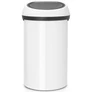 Kép 1/6 - Brabantia Touch Bin nyomófedeles hulladékgyűjtő XXL, 60L - H méret, fehér acél test, fehér fedő - 108686
