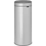 Kép 1/6 - Brabantia Touch Bin New Soft-Touch nyomófedeles hulladékgyűjtő belső tartállyal, kerek, 30L - G méret, acél, metál szürke - 115387