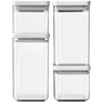 Kép 1/7 - Brabantia tárolóedény készlet, 4db-os, 2x1,6L/2x0,7L, egymásra rakható, légmentes záródás, szögletes, világosszürke, átlátszó műanyag tartály - 122569