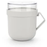 Kép 1/10 - Brabantia Make & Take Soup Mug leveses bögre, 600 ml, hőálló fogantyú, beépített gőzkieresztő szelep, felső tárolórekesz, szivárgás- és légmentes záródás, BPA mentes műanyag, világosszürke - 203848