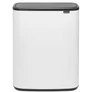 Kép 1/11 - Brabantia Bo Touch Bin nyomófedeles hulladékgyűjtő XXL, padlón álló, műanyag tartály, 2x30L - O méret, acél, fehér - 221408