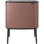 Kép 1/19 - Brabantia Bo Touch Bin nyomófedeles szelektív hulladékgyűjtő, magasított, lábakon álló, műanyag tartály, 11+23L - X+J méret, acél, szaténrózsaszín taupe - 234064