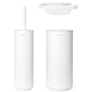 Kép 1/4 - Brabantia MindSet 3db-os WC pipere csomag, sörtés fejű WC-kefe, WC-papír és tartalék WC-papír tartó, acél, szikrázó fehér ásványi textúra - 303920