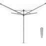 Kép 1/6 - Brabantia Rotary Dryer Lift-O-Matic kerti ruhaszárító 40m, UV-álló, forgatható, D=45mm, állítható magasság, rögzítése földbe szúrható fém konzollal, metál szürke - 310928