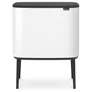 Kép 1/14 - Brabantia Bo Touch Bin nyomófedeles szelektív hulladékgyűjtő, magasított, lábakon álló, műanyag tartály, 11+23L - X+J méret, acél, fehér - 313547