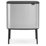 Kép 1/12 - Brabantia Bo Touch Bin nyomófedeles szelektív hulladékgyűjtő, magasított, lábakon álló, műanyag tartály, 11+23L - X+J méret, r.m. acél, selyem ujjlenyomatmentes - 316227
