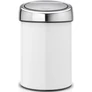 Kép 1/7 - Brabantia Touch Bin fali/álló nyomófedeles hulladékgyűjtő XXS, 3L - A méret, acél fehér test, r.m. acél fényes fedő - 364488