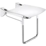 Kép 1/3 - DELABIE Comfort ülőfelületű felhajtható zuhanyülőke lábbal, 420x506mm, UltraPolish fényes r.m. acél vázon