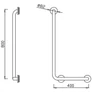Kép 2/2 - L-alakú mozgássérült kapaszkodó 400x800mm, jobbos, szemből nézve a WC bal oldalára kerül, r.m. acél, fényes