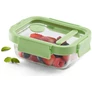 Kép 2/6 - Lékué Glass Container Rectangular hőálló üveg ételtároló doboz szivárgásmentes és gőzszelepes üvegfedővel, téglalap, 370ml, dátumjelölő, halmozható, áttetsző/zöld - 883866
