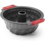 Kép 1/5 - Lékué Non-Stick Bundt Cake Mould tapadásmentes kuglóf sütőforma, acél, szilikon piros fogantyúk, szürke - 887321