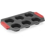 Kép 1/7 - Lékué Non-Stick Muffins Mould tapadásmentes muffin sütőforma, 6db muffinhoz, acél, szilikon piros fogantyúk, szürke - 887383