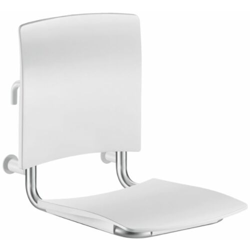 DELABIE kapaszkodóra akasztható fix zuhanyzó ülőke hátfallal, leemelhető, UltraSatin selyem rm acél vázon