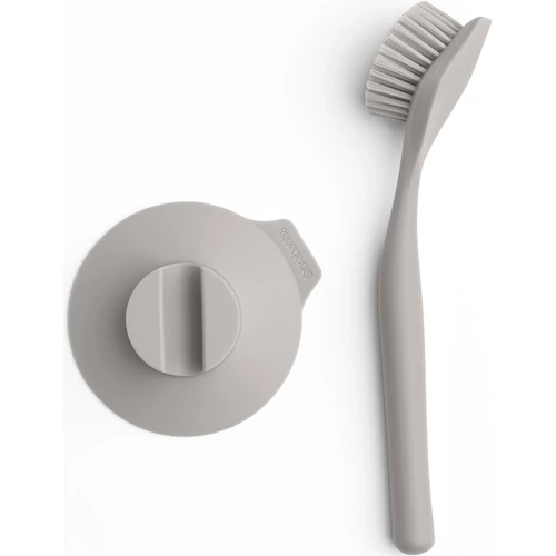 Brabantia SinkSide Dish Brush with Suction Cup Holder mosogatókefe tapadókorongos tartóval, beépített kaparóval, műanyag, középszürke - 230226