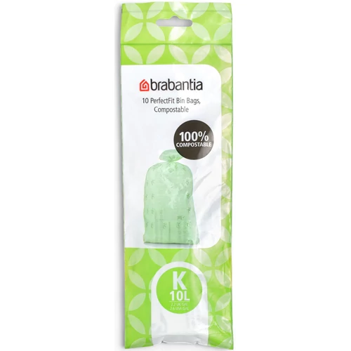 Brabantia PerfectFit Compostable komposztálható szemeteszsák, 100%-ban lebomló, keményítőből készült, K méret, 10L, 10 zsák/tekercs - 364983