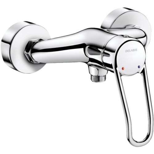 DELABIE kézi keverős zuhanycsap ergonomikus karral, alsó csonkkal, falon kívüli vízbekötéssel, 9L/p