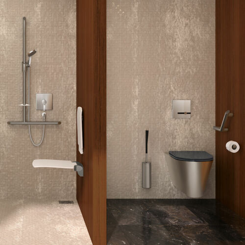 DELABIE Be-Line fali WC-kefe hosszú nyéllel, fedővel, biztonsági rögzítéssel, 1mm AISI304 r.m. acél, antracit