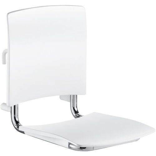 DELABIE kapaszkodóra akasztható fix zuhanyzó ülőke hátfallal, leemelhető, UltraPolish fényes rm acél vázon