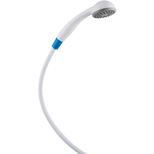 DELABIE eldobható kézizuhany 1,5m PVC flexibilis csővel, D=70mm esőztető fej, kék, egészségügybe, 1db-os egységár, 25db/karton rendelhető