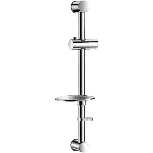 DELABIE zuhanytartó rúd H=580mm/D=25mm, csúsztatható és dönthető zuhanyrózsa tartó, gégecső rögzítő, szappantartó, r.m. acél