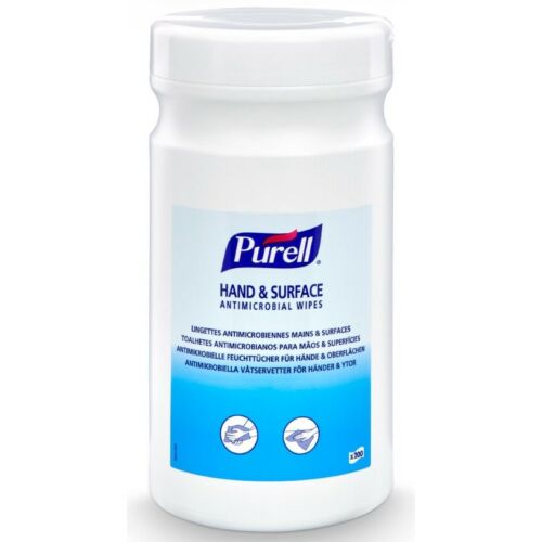 PURELL Hand & Surface Antimicrobial Wipes, 200x220mm kézfertőtlenítő és felületfertőtlenítő kendő, 200db/tégely