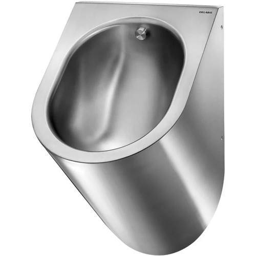 DELABIE DELTA HD vandálbiztos piszoár megerősített konzolos rögzítéssel, 2mm vastag hátfal, öblítőfejes, flexibilis bekötőcsővel, hátsó vízbekötés, r.m. acél, selyem, 1,2mm - DEL164770
