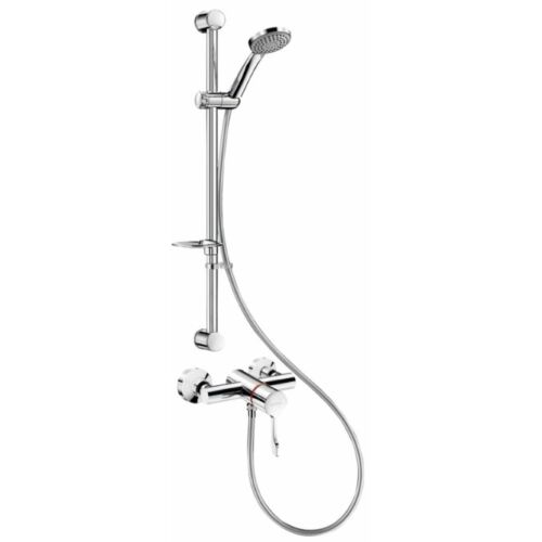 DELABIE SECURITHERM Securitouch termosztatikus zuhanycsaptelep KIT szekvenciális, szigetelt burkolatú keverővel, kézizuhannyal L=1,5 m, zuhanytartó rúddal, szappantartóval, fali