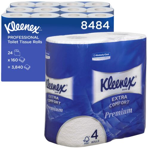 Kleenex kistekercses WC-papír, fehér, 4 rétegű, 160 lap 4 tekercs/csomag, 6 csomag/karton