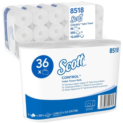Scott 350 kistekercses WC papír, fehér, 3 rétegű, 350lap, 12x9,5cm, 6 tekercs/csomag, 6 csomag/zsugor